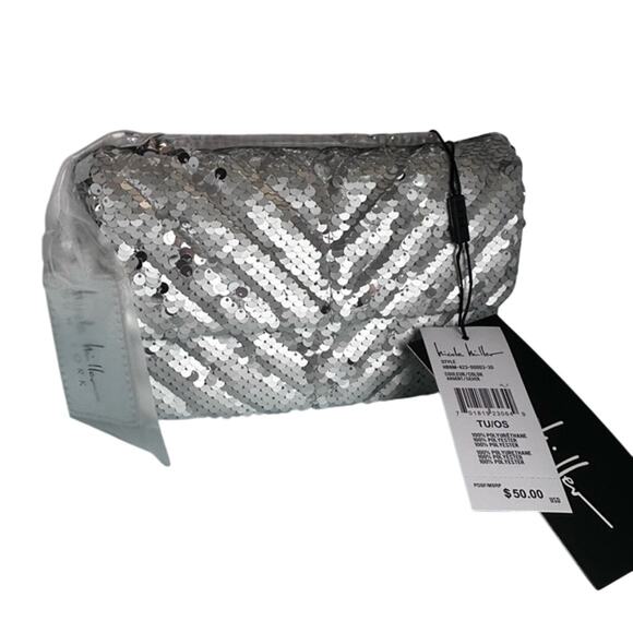 NICOLE MILLER Silver Sequin Crossbody Bag New with Tag MSRP $50 - Picture 4 of 11